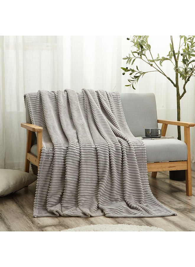 Solid Blanket King Size Fleece Striped Grey 230x200cm