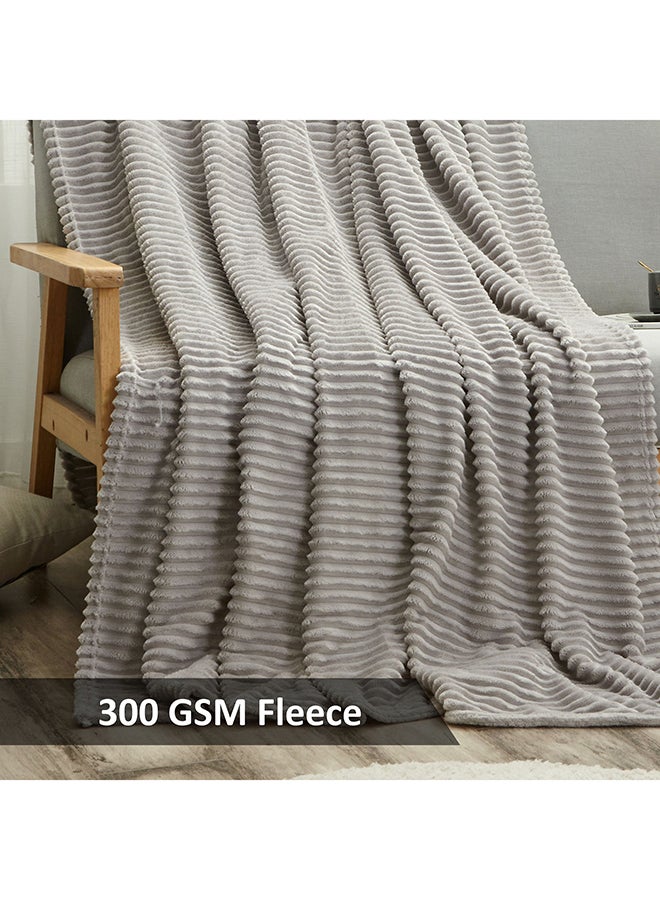 Solid Blanket King Size Fleece Striped Grey 230x200cm