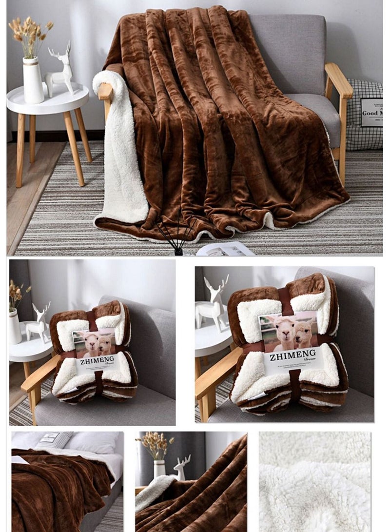 Soft Sherpa Fleece Bed Blanket King Size Brown 100x120 cm
