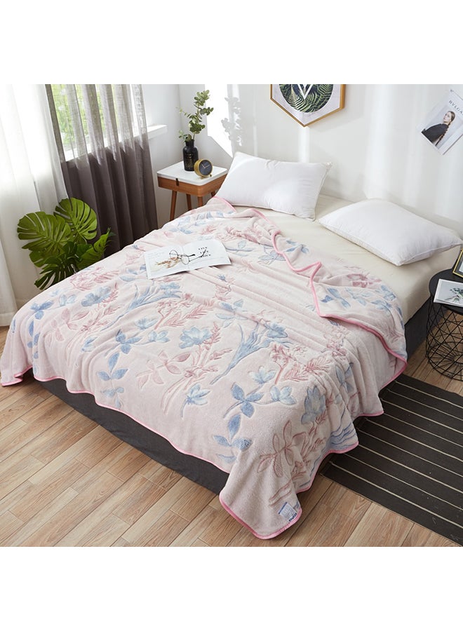 Flower Jacquard Soft Cozy Throw Blanket cotton Pink 150x200cm