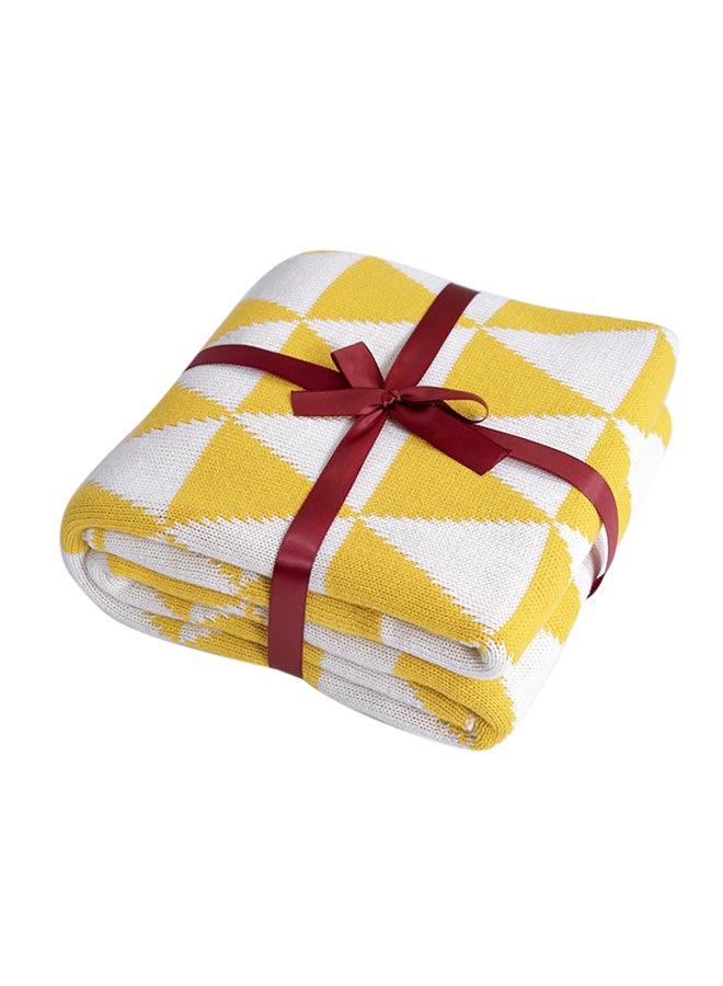 Geometric Triangle Pattern Cozy Knitted Throw Blanket polyester Yellow 130x160cm