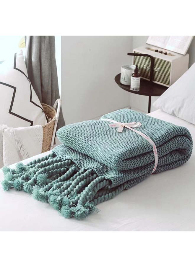 Solid Color Knitted Tassel Throw Blanket cotton Green 130x170cm