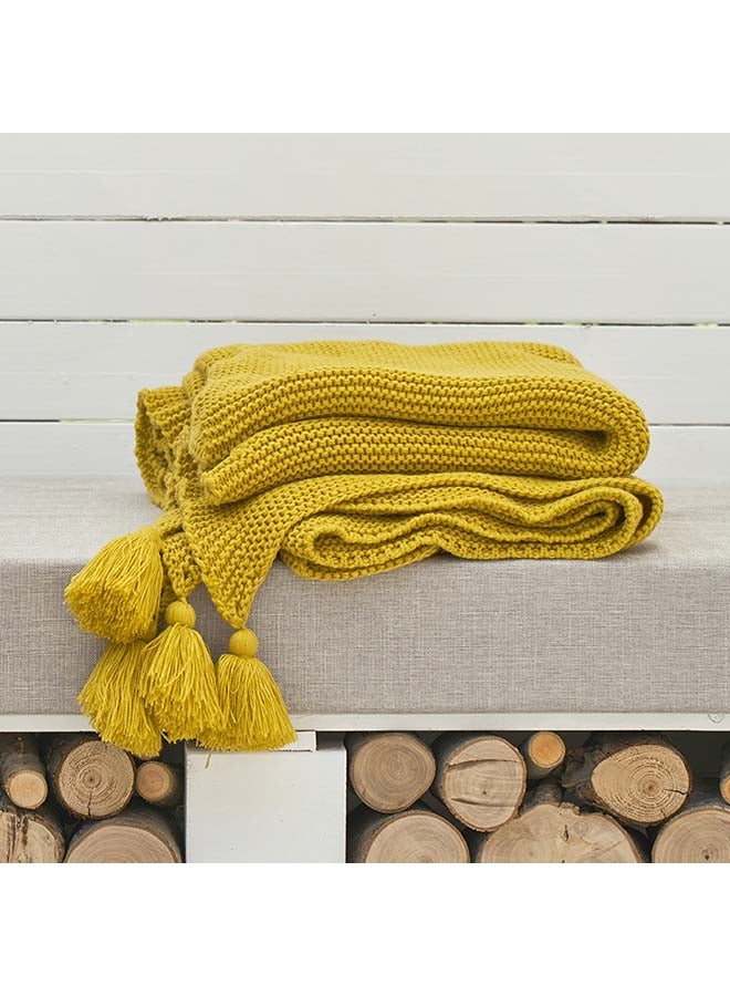 Simple Solid Color Knitted Throw Blanket Cotton Yellow 130x160centimeter