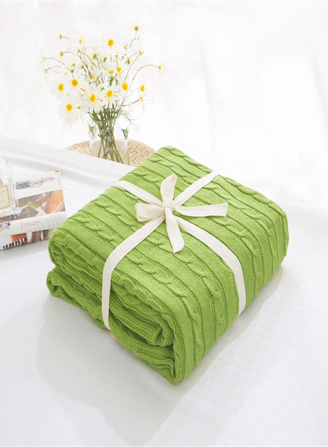 Cable Knit Solid Color Throw Blanket cotton Green 180x200cm
