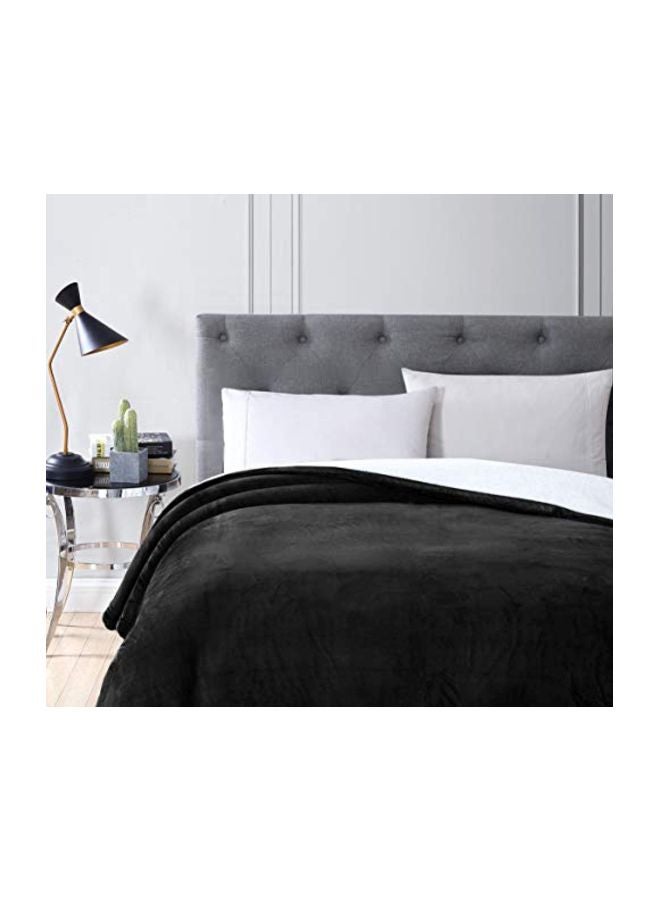 Micromink Sherpa Reversible Throw Blanket Polyester Black Queen