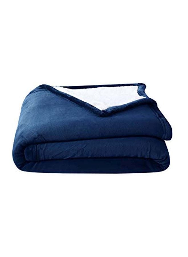 Micromink Sherpa Reversible Throw Blanket polyester Navy Queen
