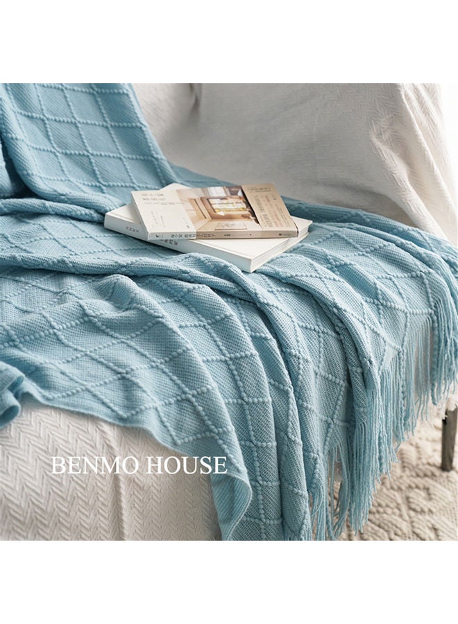 Knitted Soft Warm Blanket Cotton Lake Blue 127x172cm