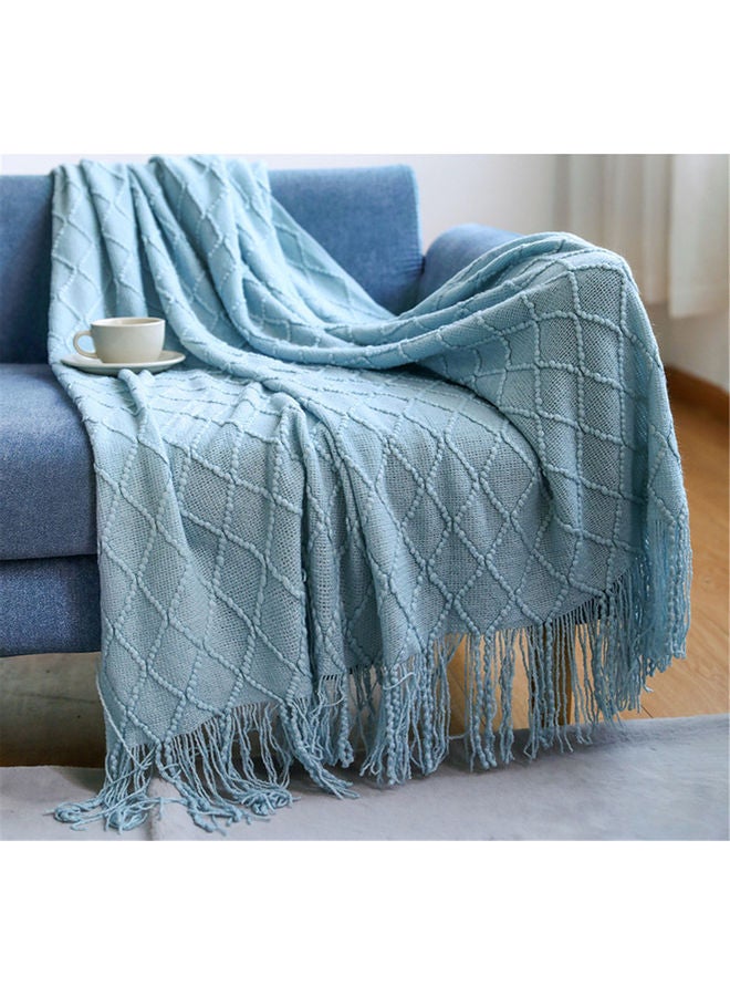 Knitted Soft Warm Blanket Cotton Lake Blue 127x172cm