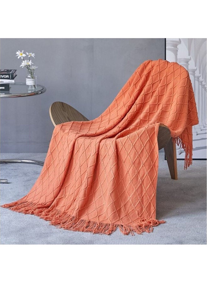 Tassel Design Soft Blanket Keep Warm Cotton Orange 127 x 172cm