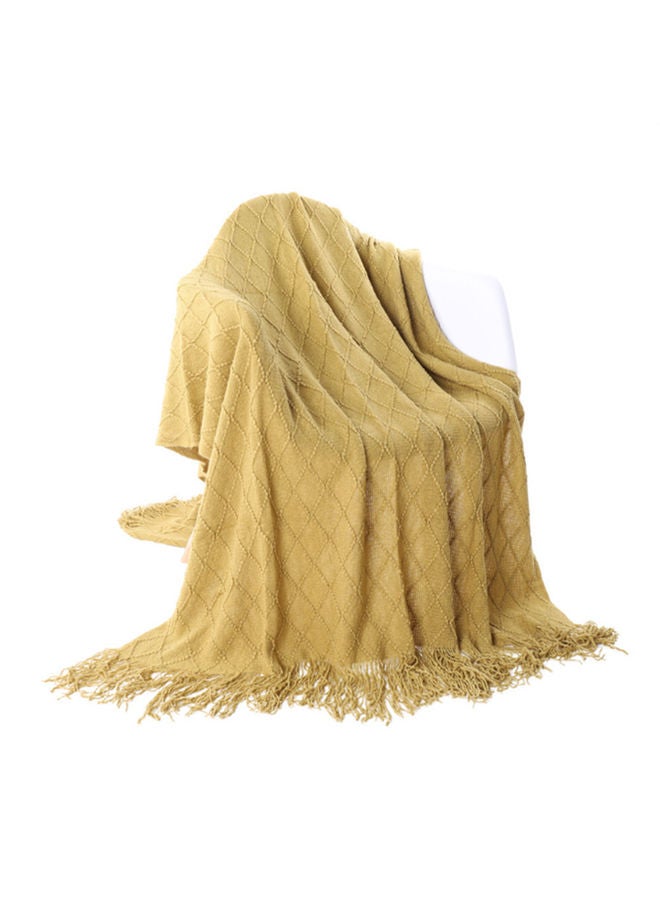 Tassel Design Soft Blanket Keep Warm Cotton Yellow 127 x 172cm