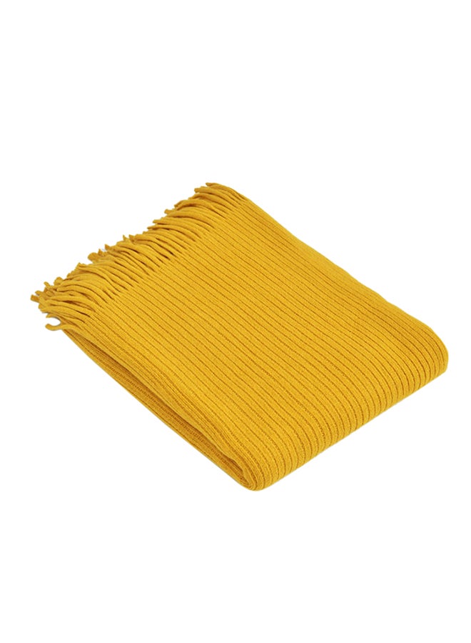 Tassel Design Soft Blanket Polyester Yellow 125x150centimeter