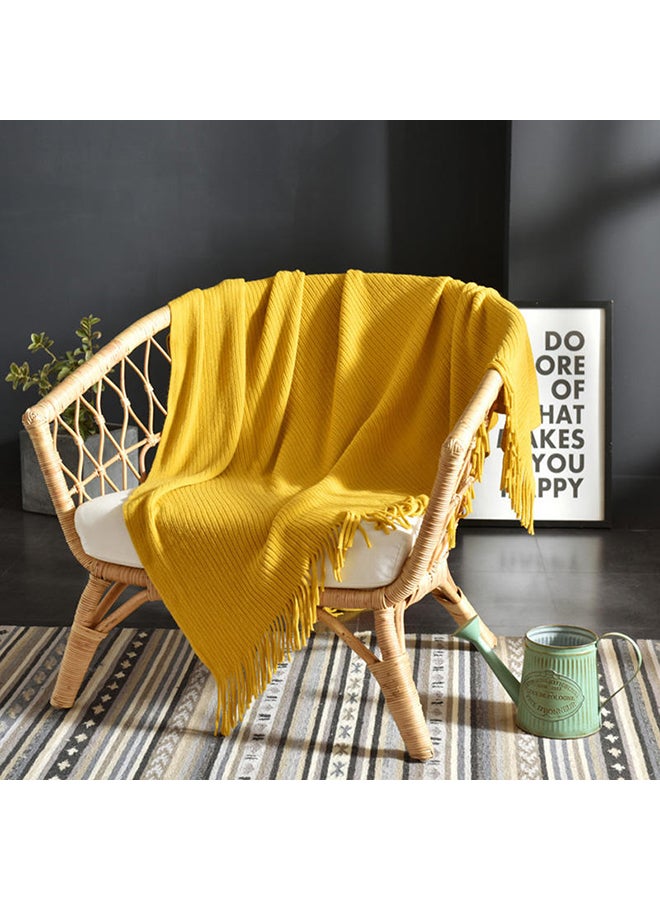 Tassel Design Soft Blanket Polyester Yellow 125x150centimeter