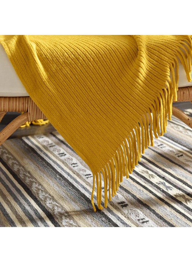 Tassel Design Soft Blanket Polyester Yellow 125x150centimeter