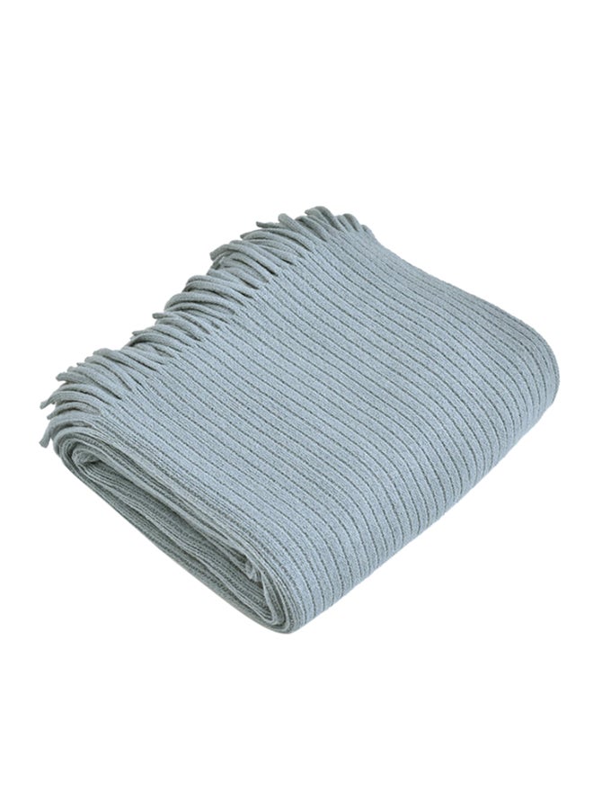 Tassel Design Supple Casual Knitted Blanket Polyester Sky Blue 125x150centimeter