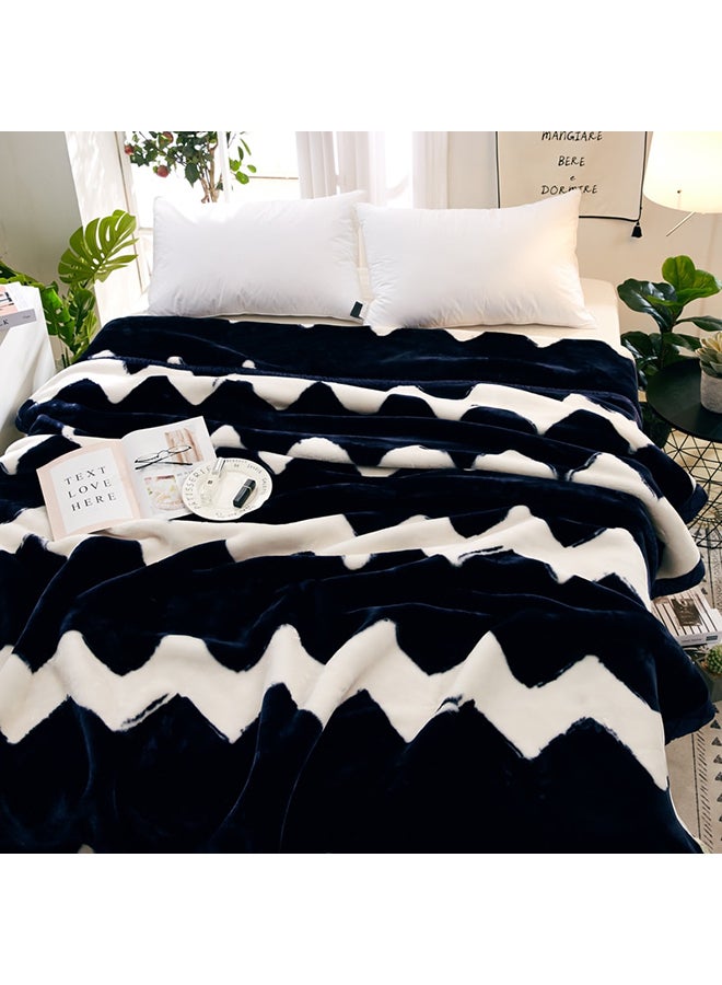 Double Layer Ultra Soft Blanket cotton White/Dark Blue 180x220cm