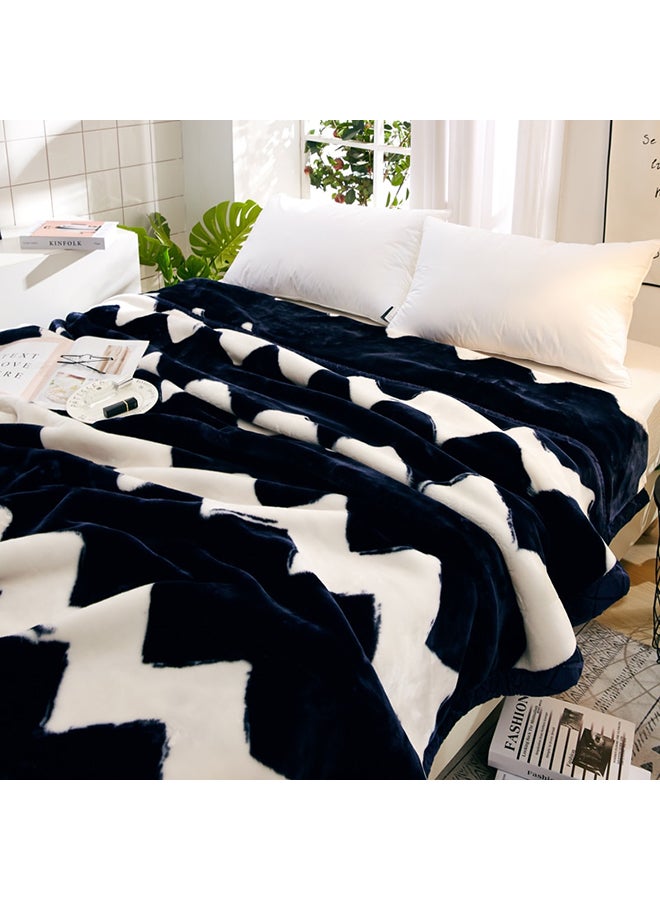 Double Layer Ultra Soft Blanket cotton White/Dark Blue 180x220cm