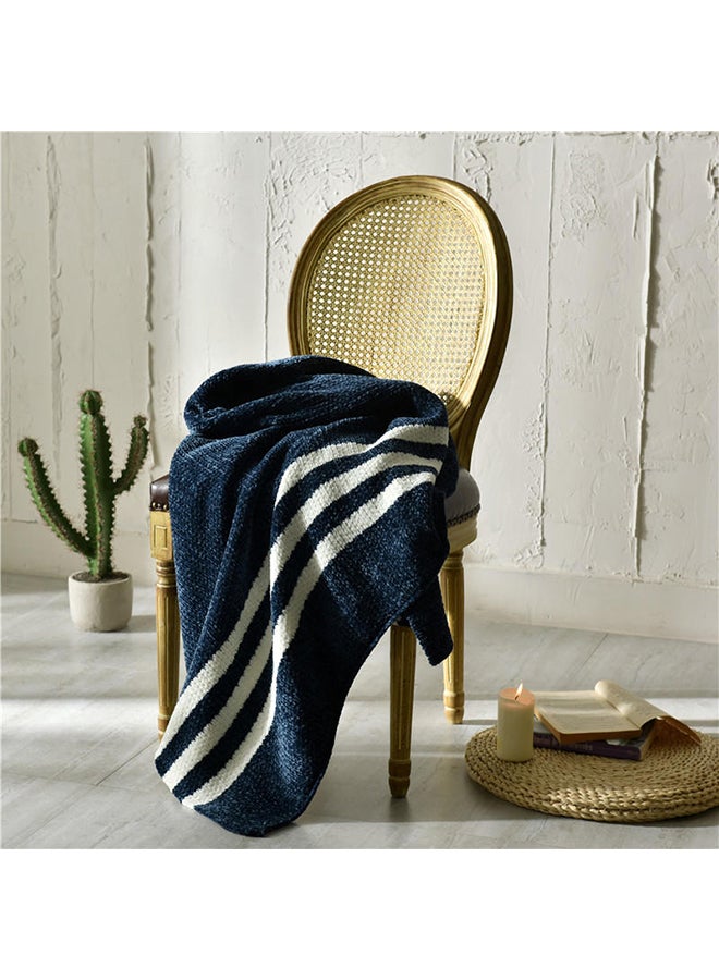 Stripe Color Block Warm Nap Blanket Polyester Blue 130x150cm