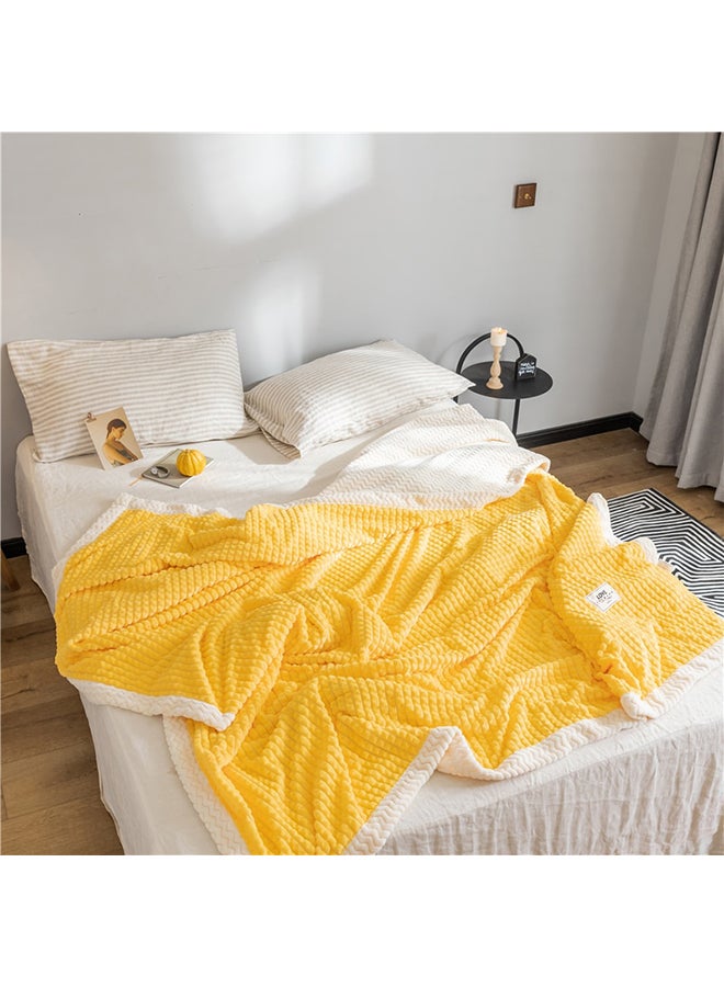 Warm Lattice Thickened Flannel Blanket cotton Yellow 150x200cm