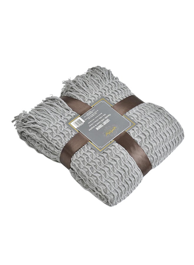 Wave Pattern Casual Knitted Blanket polyester Grey 130x150cm