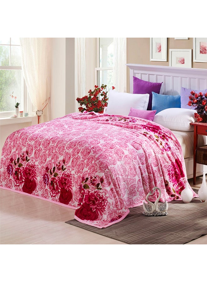 Flower Printed Soft Blanket Cotton Pink 120x200centimeter