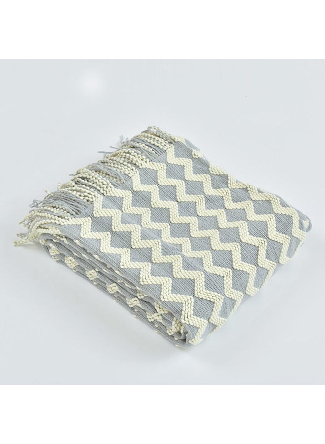 Wave Pattern Casual Knitted Blanket polyester Grey 120x200cm