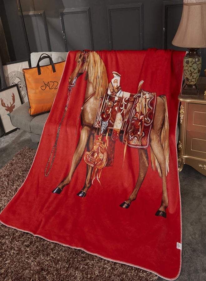 Classic Horse Pattern Cool Soft Blanket cotton Red 150x200cm