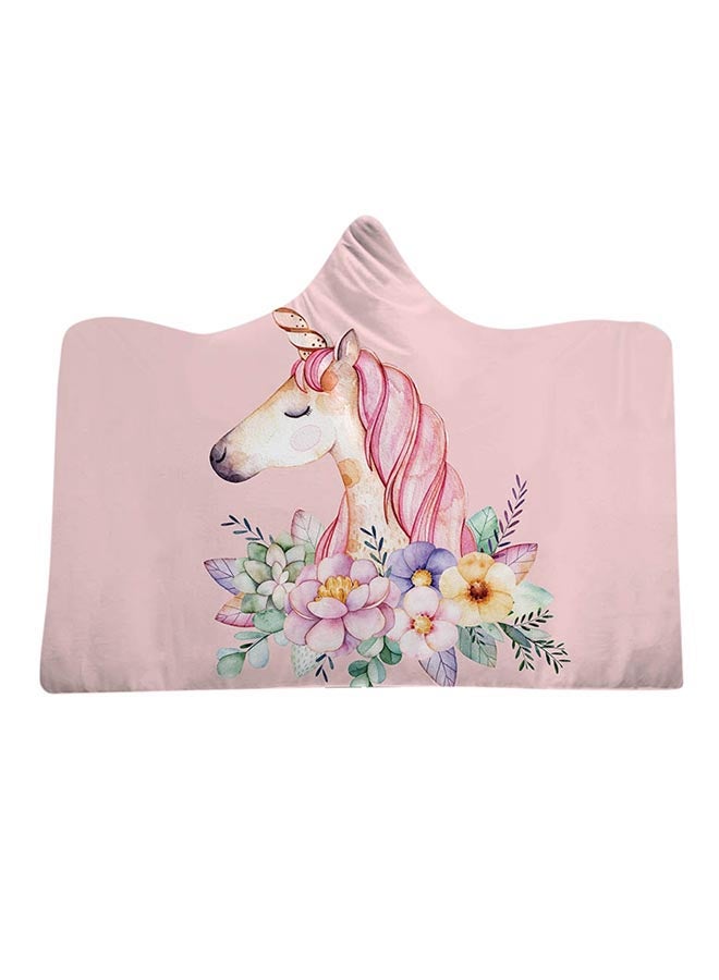 Cartoon Unicorn Hooded Blanket cotton Pink 130x150cm