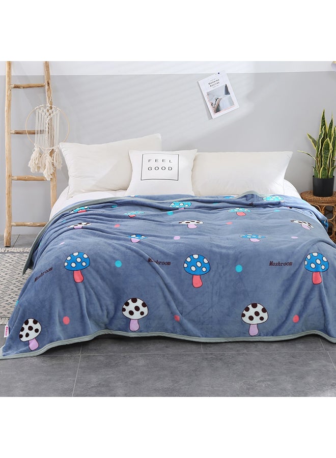 Mushroom Printed Soft Blanket cotton Blue 180x200cm