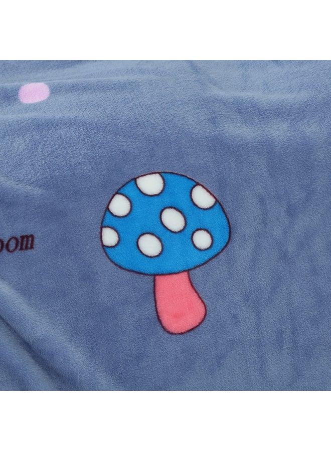 Mushroom Printed Soft Blanket cotton Blue 180x200cm