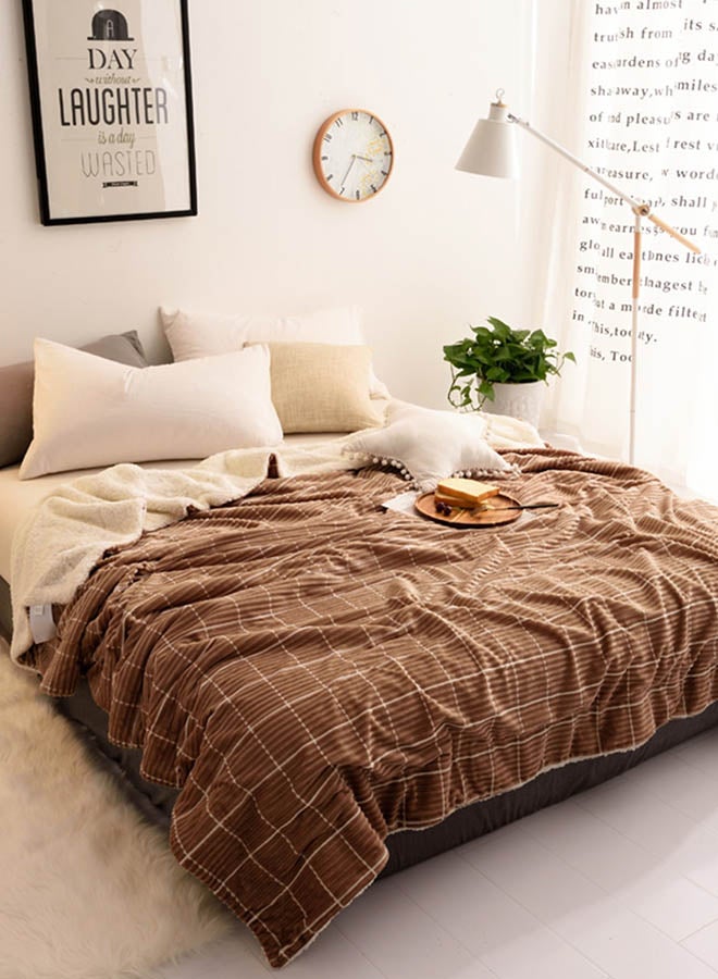 Plaid Pattern Warm Blanket polyester Coffee 150x200cm