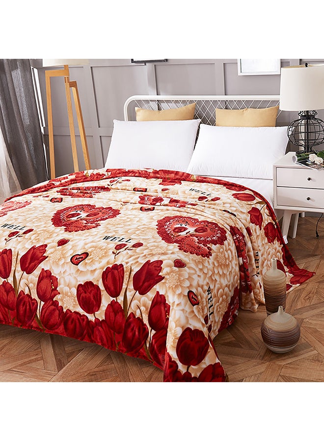 Flower Printed Soft Blanket cotton Red 150x200cm