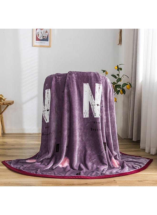 Letter Printed Soft Blanket cotton Purple 150x200cm