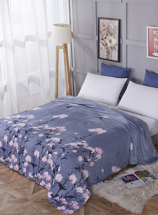 Plain Style Floral Pattern Home Blanket cotton Blue 180x200cm