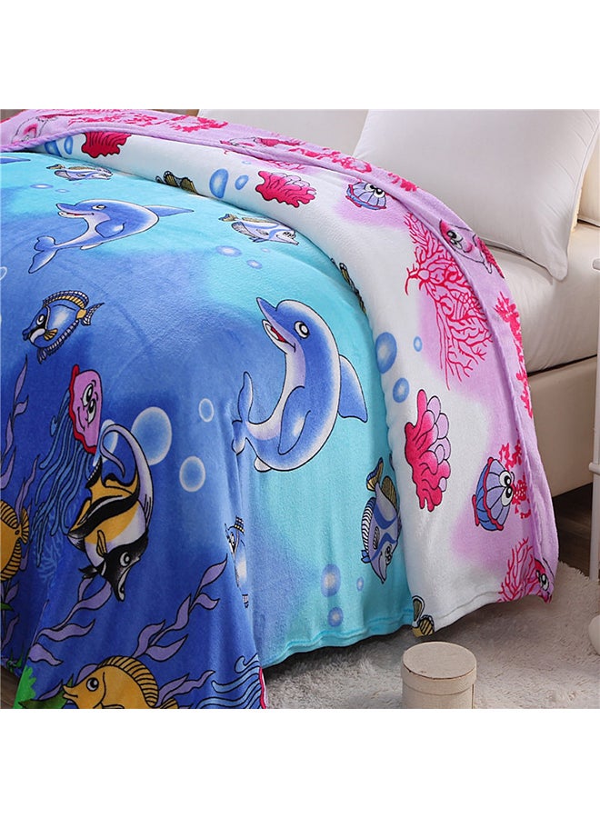 Sea Animal Printed Soft Blanket cotton Blue 200x230cm