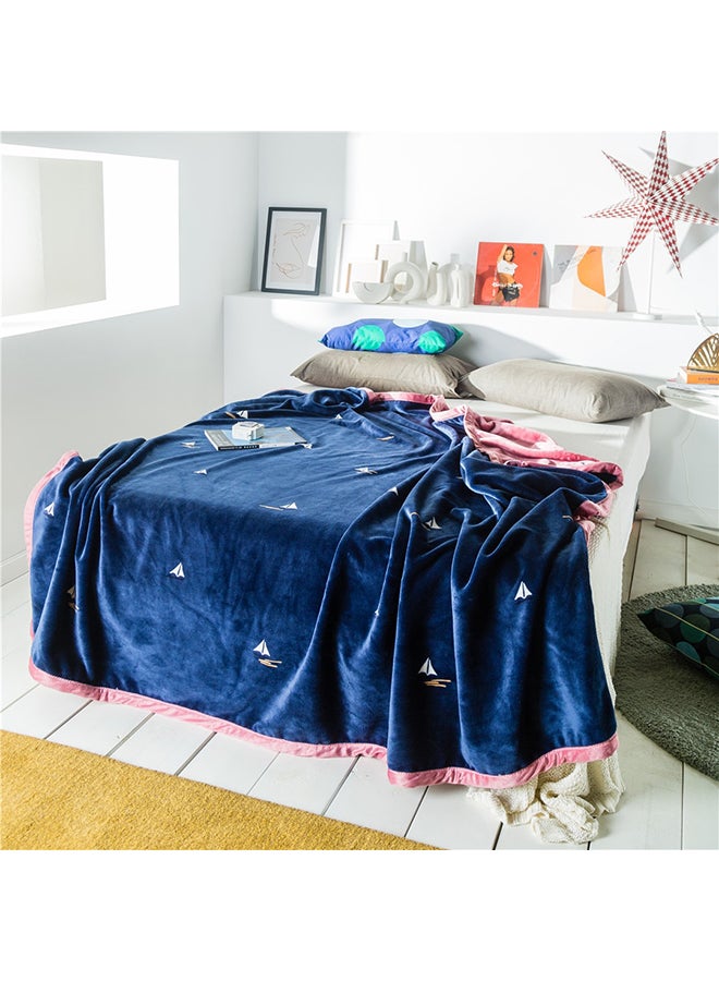 Sail Boat Print Soft Blanket cotton Blue 200x230cm