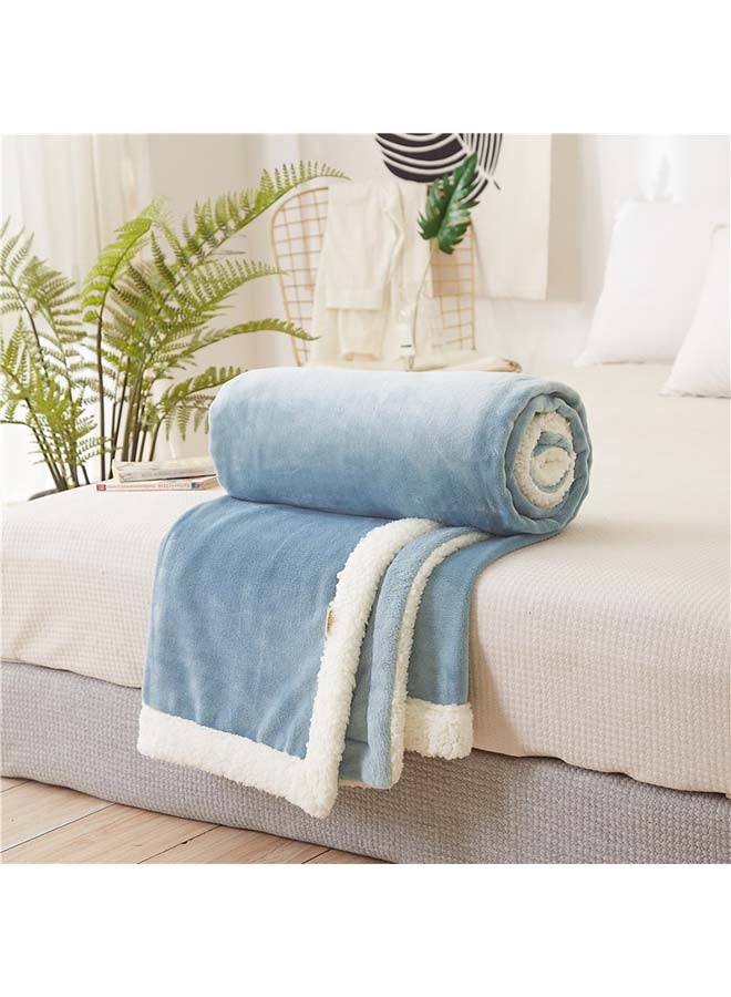 Modern Solid Color Thick Soft Blanket Cotton Blue 150x200centimeter