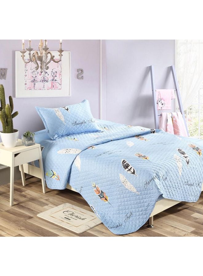 3-Piece Leaf Printed Comforter Set polyester Sky Blue/White/Black