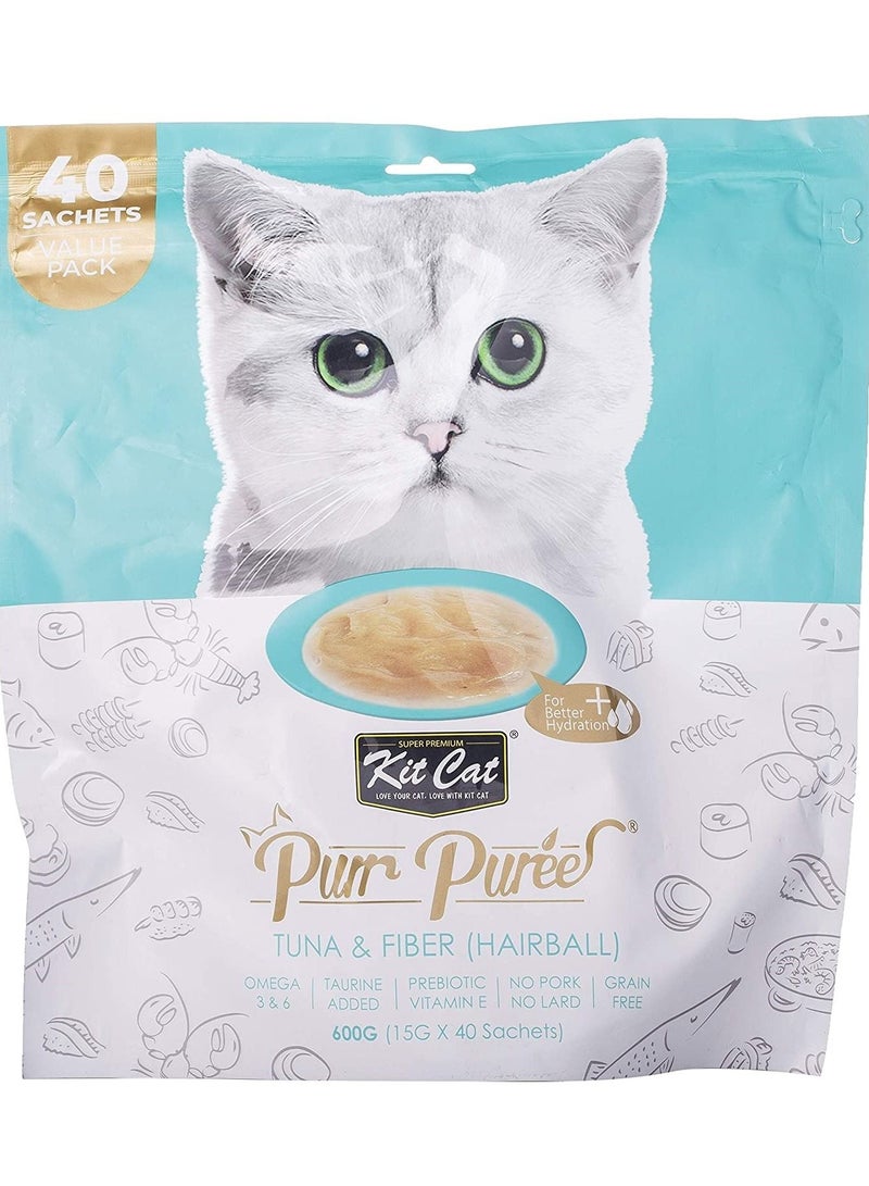 Purr Puree Tuna And Fiber Hairball 40 Sachets Value Pack Cat Wet Food 600G