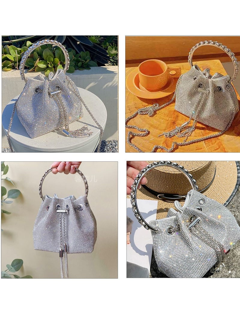 Women Shoulder Bags, Women Rhinestones Crossbody Bag, Crystal Purses Handbags, Evening Bag Silver for Women Girls Wedding Prom Party Club Bling Bling Sparkling