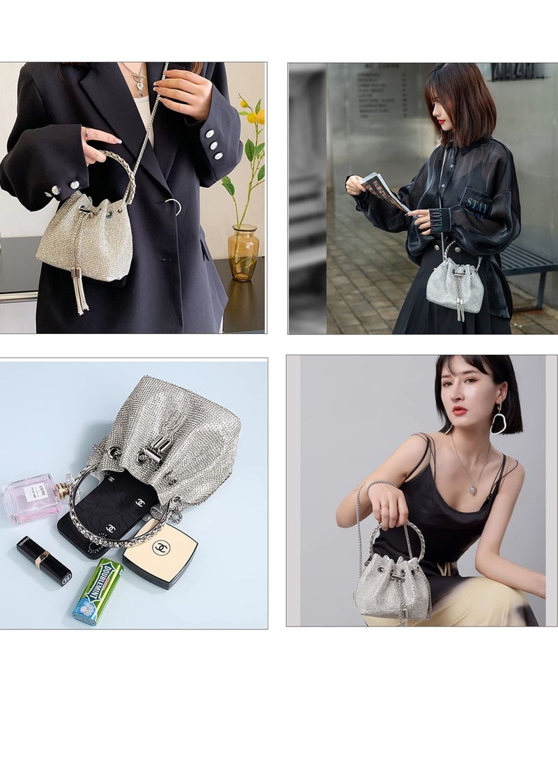 Women Shoulder Bags, Women Rhinestones Crossbody Bag, Crystal Purses Handbags, Evening Bag Silver for Women Girls Wedding Prom Party Club Bling Bling Sparkling