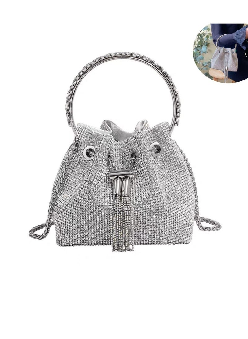 Women Shoulder Bags, Women Rhinestones Crossbody Bag, Crystal Purses Handbags, Evening Bag Silver for Women Girls Wedding Prom Party Club Bling Bling Sparkling