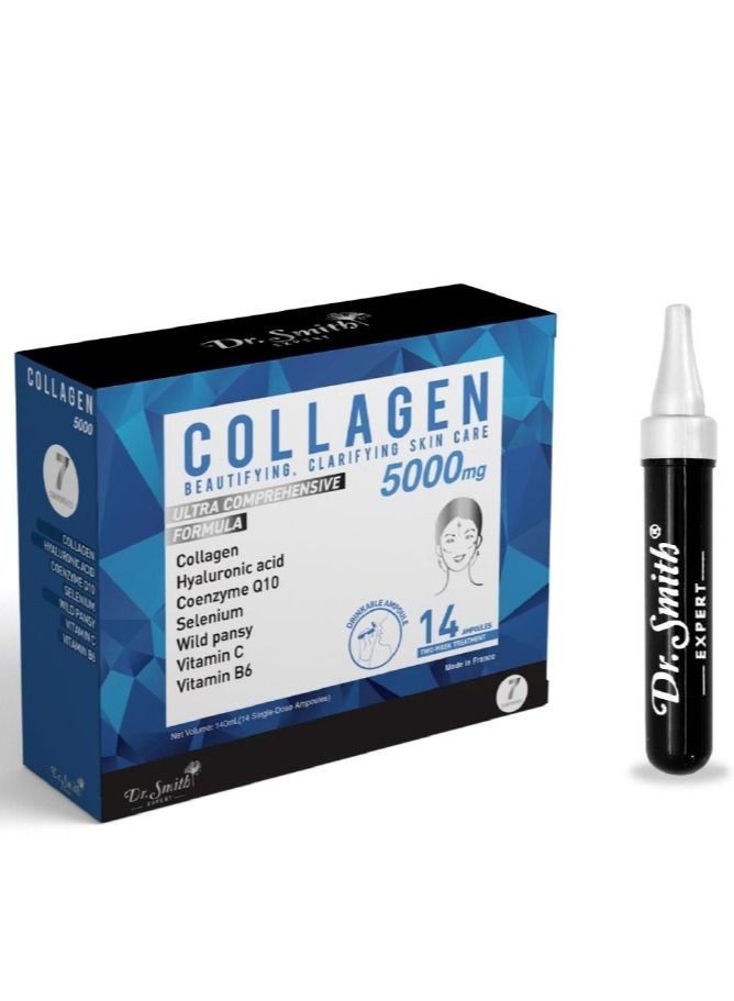 Dr. Smith's Expert Collagen Vials Cure 5000mg - Brightens Complexion, Clears Skin, Reduces Wrinkles, Aids in Prevention of Acne, 100% Natural Fish Collagen
