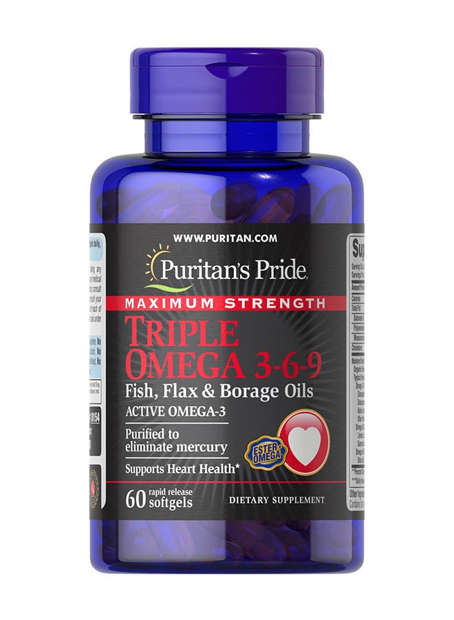 Maximum Strength Triple Omega 3-6-9 Supplement (60 Softgels)