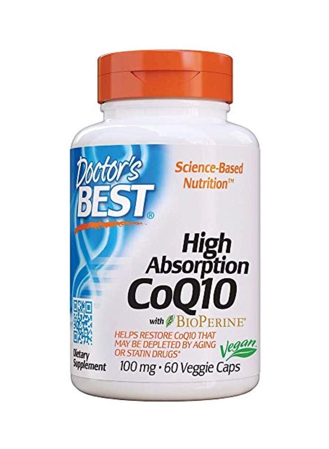 High Absorption Coq10  With Bioperine Dietary Supplement - 60 Veggie Capsules