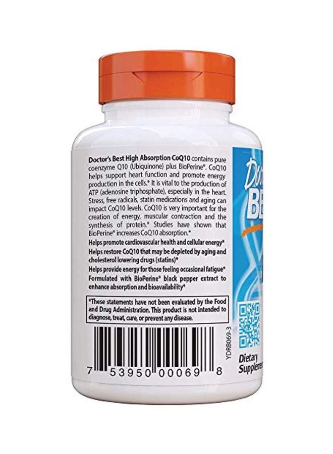 High Absorption Coq10  With Bioperine Dietary Supplement - 60 Veggie Capsules