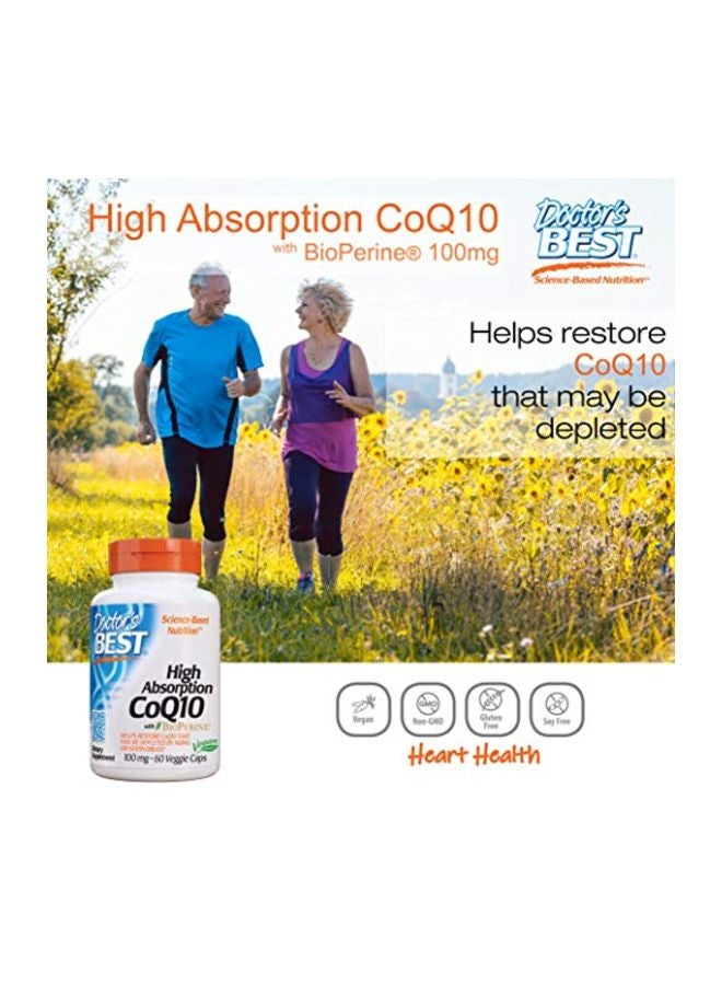 High Absorption Coq10  With Bioperine Dietary Supplement - 60 Veggie Capsules