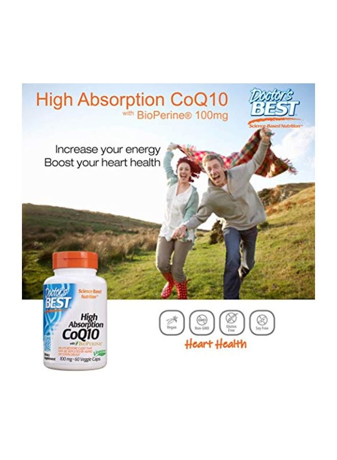 High Absorption Coq10  With Bioperine Dietary Supplement - 60 Veggie Capsules