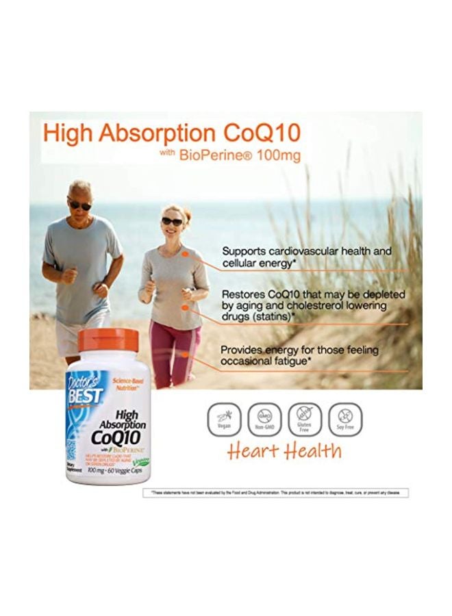 High Absorption Coq10  With Bioperine Dietary Supplement - 60 Veggie Capsules