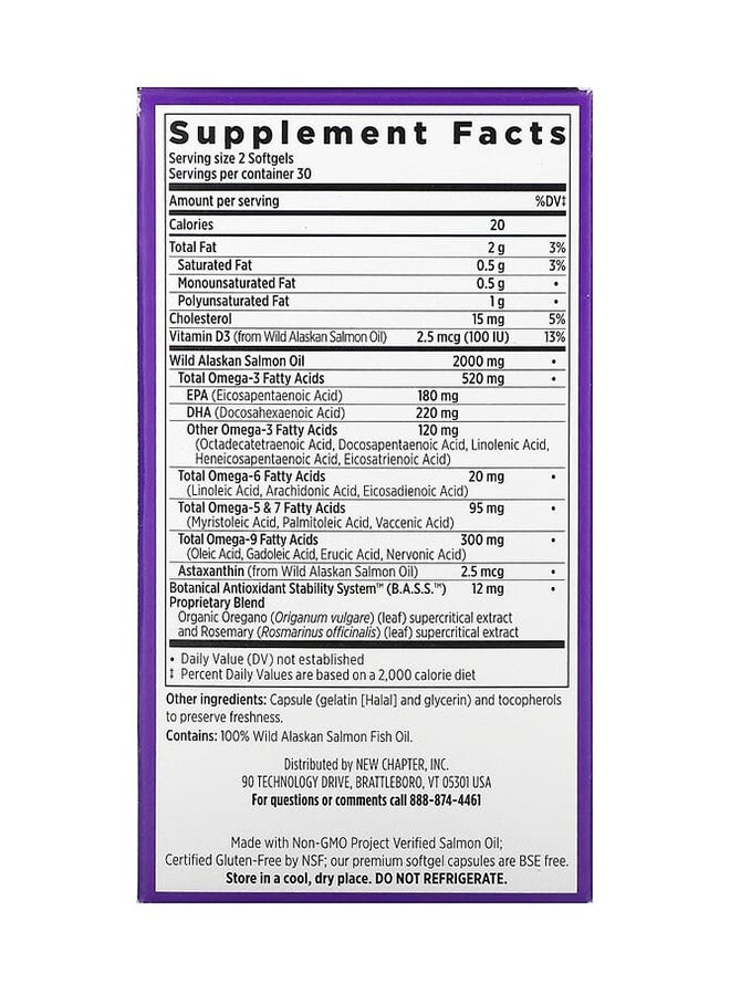 Wholemega Extra Virgin Wild Alaskan Salmon Oil Fish Oil-60 Softgels