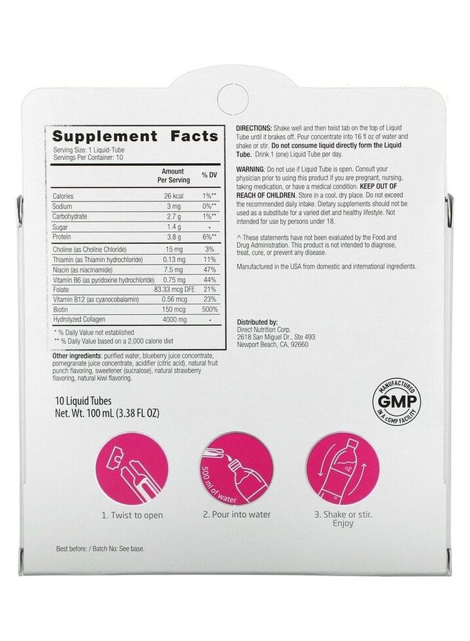 Pack of 10 - Ultra Women's Beauty Collagen Liquid Tubes (Tropical Fruits, Strawberry & Kiwi)